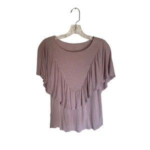 Ann Taylor LOFT Petite Small Top Mauve Pink Ruffle Blouse Shirt Rayon Womens